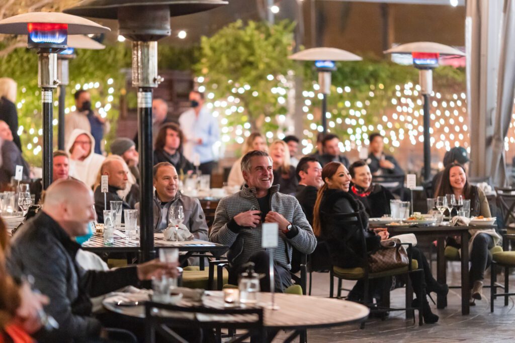 Tiato. Socially distanced tables, heat lamps and beautiful lighting provided the perfect outdoor venue. 