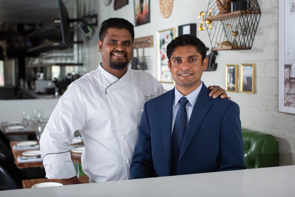 Mihir Lad with Executive Chef Sagar Ghosh at Arth Bar + Kitchen in Culver City