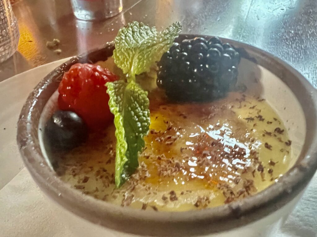 Mon Ami; Crema Catalona with Shaved Chocolate and Berries