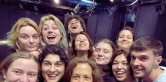 Actress and PEM Master Instructor Sarah Victoria (middle) with students of the Faculty of Theatre and Film at Babes-Bolyai University in Cluj-Napoca, Romania