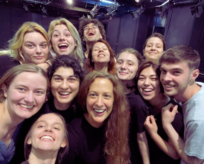 Actress and PEM Master Instructor Sarah Victoria (middle) with students of the Faculty of Theatre and Film at Babes-Bolyai University in Cluj-Napoca, Romania