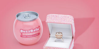BuzzBallz Lemonsqueezy engagement ring for Valentine’s Day. Unveils a 9-carat pink A bold blend of cocktails, luxury, and modern romance.