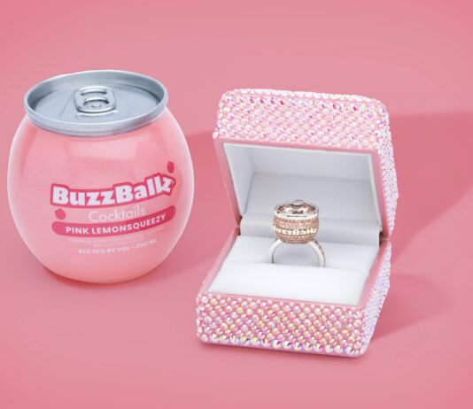 BuzzBallz Lemonsqueezy engagement ring for Valentine’s Day. Unveils a 9-carat pink A bold blend of cocktails, luxury, and modern romance.
