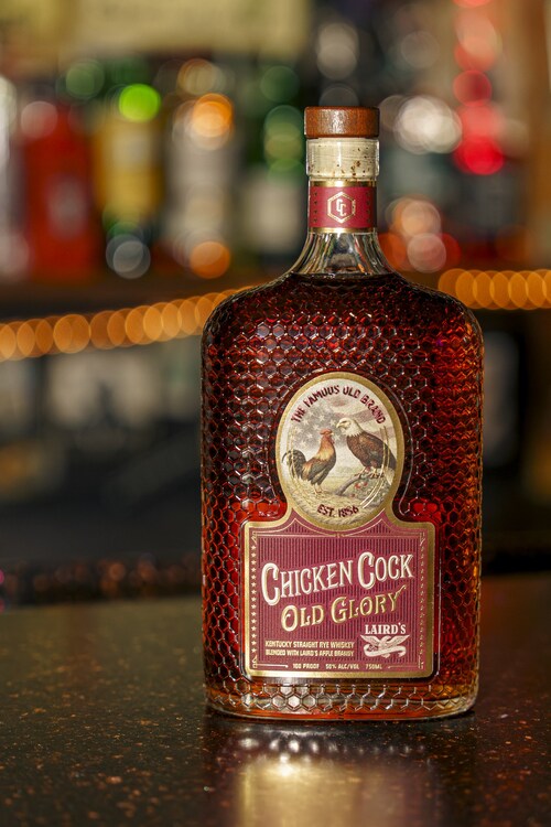 Chicken Cock Old Glory blends Kentucky Straight Rye with Laird's Apple Brandy at 100 proof.