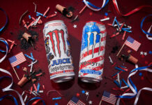 Monster Energy's summer 2026 lineup: Juice Strawberry Lemonade, Ultra Red White & Blue Razz, the Liberty Variety Pack, in time for July 4th.