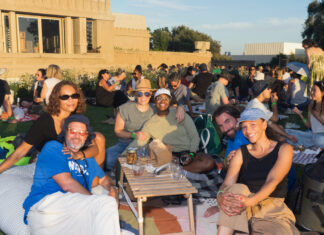 Wine at Sunset on Frank Lloyd Wright's Lawn for Barnsdall Fridays Wine Nights